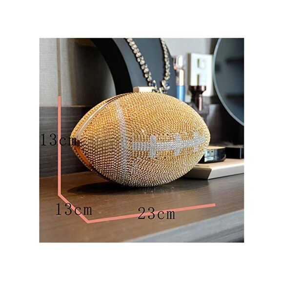 Pink Football Shaped Purse Rhinestone Crystal Evening Bag Clutch Super Bowl - Picture 6 of 6